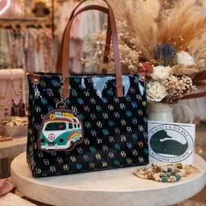 Dooney & Bourke Medium Shopper Hand Shoulder Bag Black Tote with Multicolor Logo